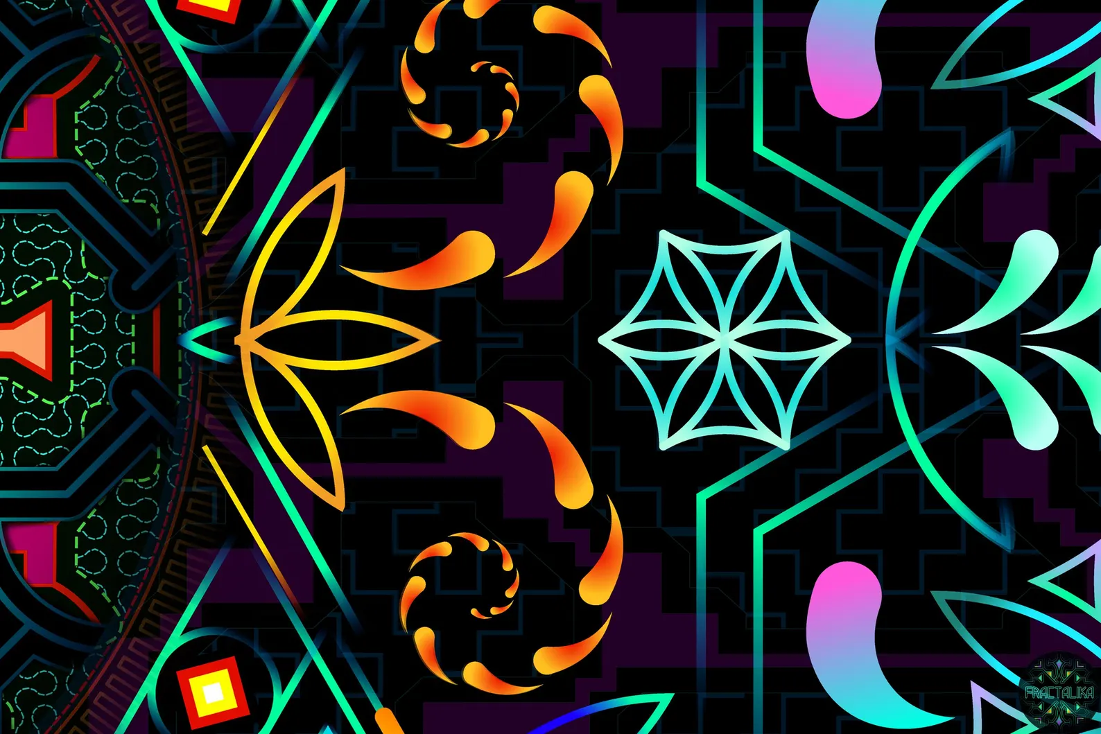 Plafond psychédélique fractal - Motifs géométriques colorés